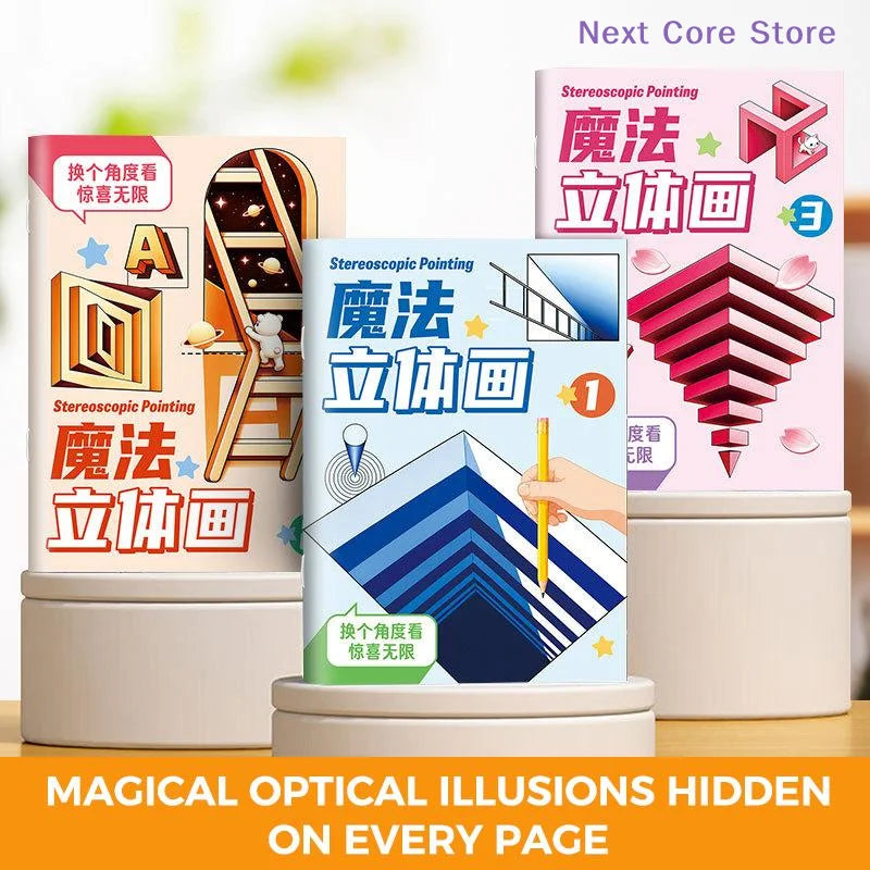 3D Stereo Drawing Books for Kids – Optical Illusion Sketchbook Set Kids Drawing Book Nixie