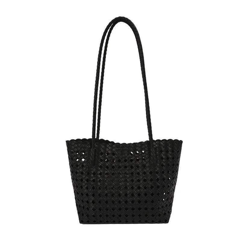 Korean Woven Hollow Basket Shoulder Bag for Women | Tote Shoulder Tote Bag Nixie Black