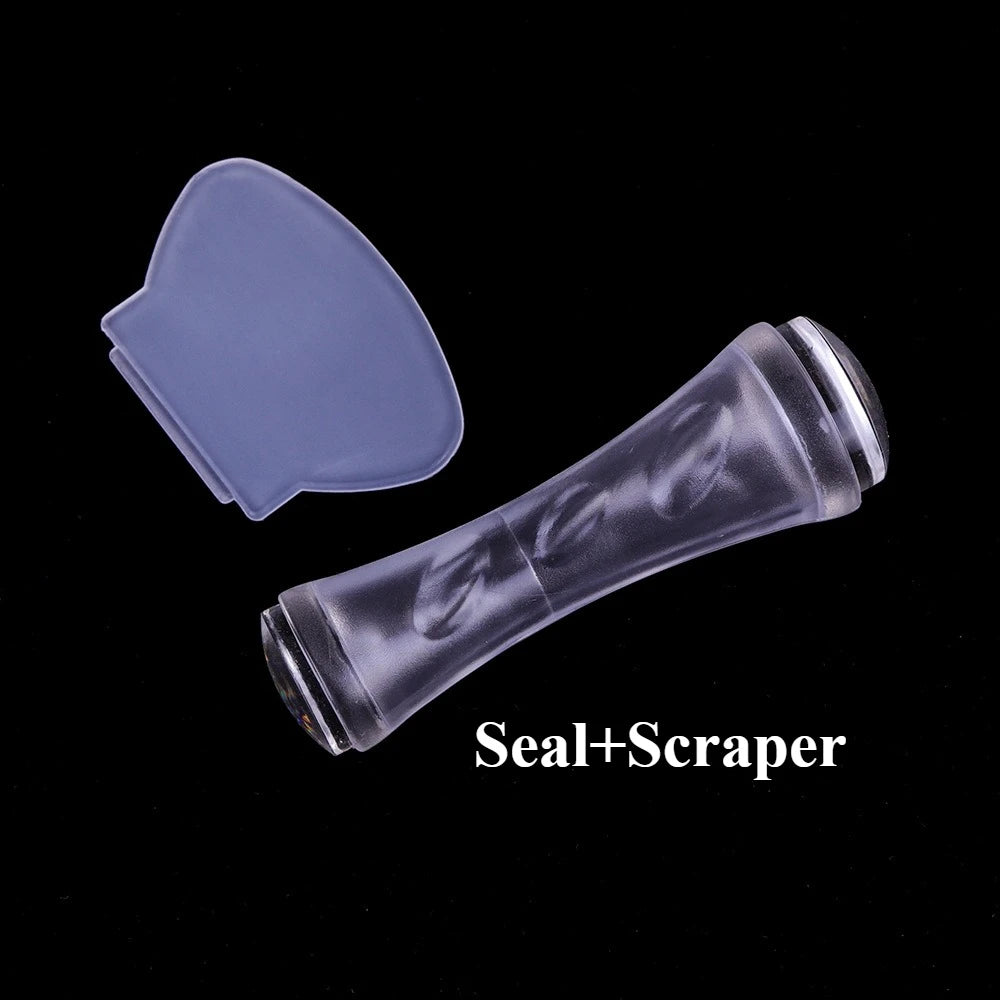 2PCS Dual-Ended Silicone Nail Stamp Set with Scraper – Clear Nail Art Stamper Nixie transparent