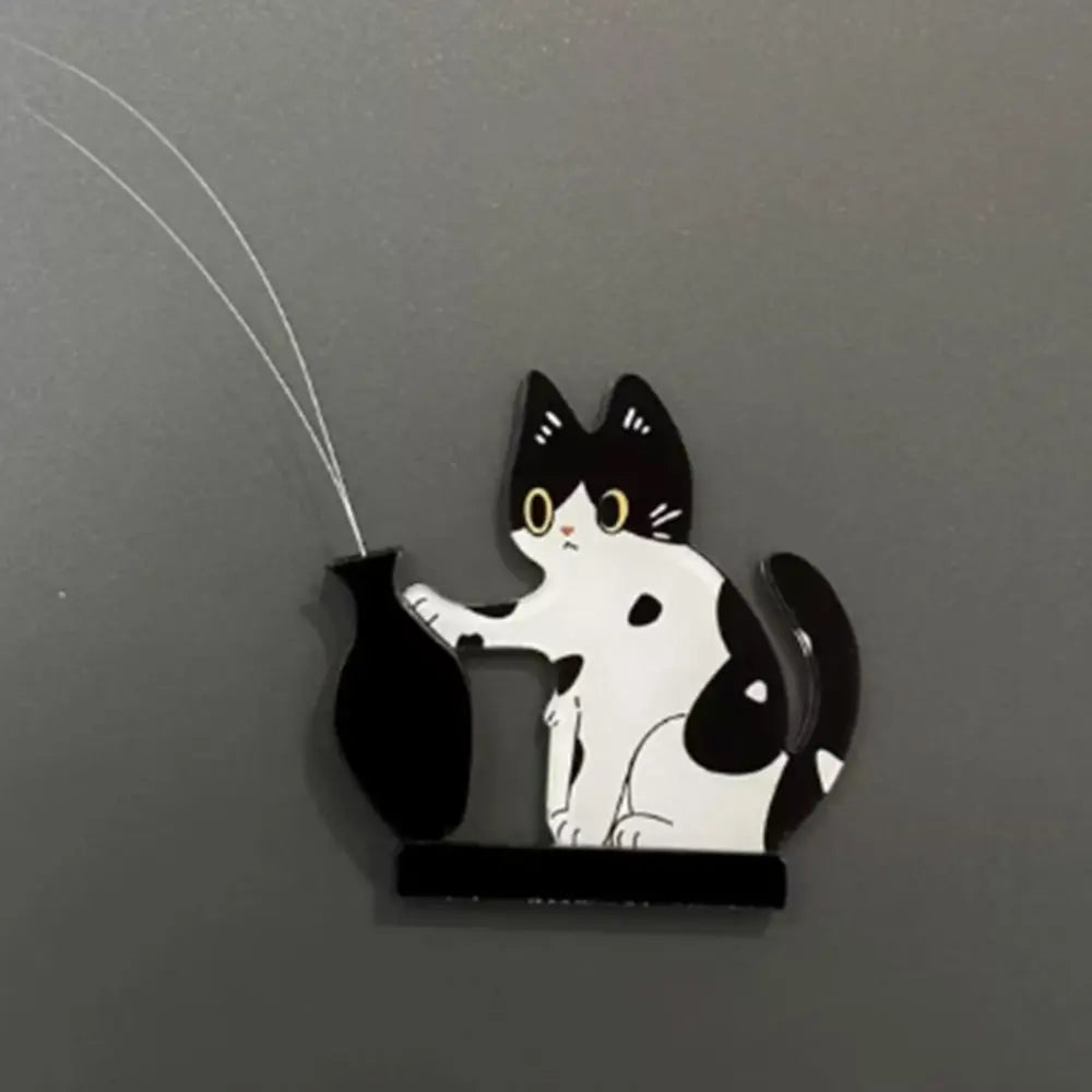 Acrylic Cartoon Cat Magnetic Fridge Sticker & Mini Vase Decor Fridge Magnet Decor Nixie
