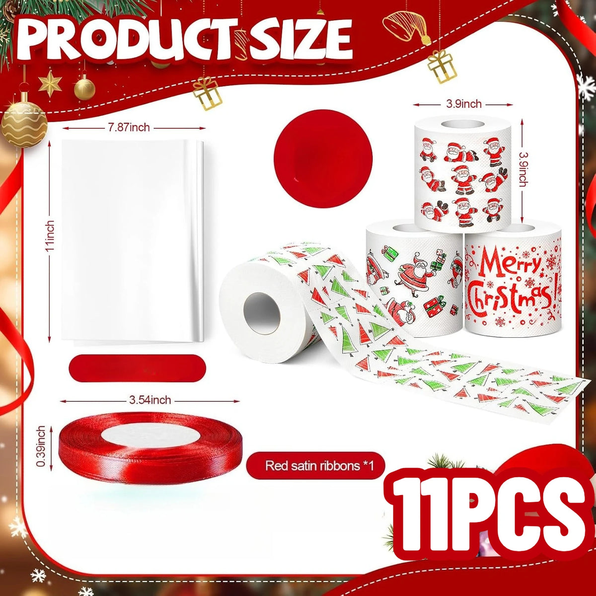 11PCS Santa Claus Toilet Paper Roll Set – Funny Christmas Gag Gift Novelty Toilet Paper Nixie