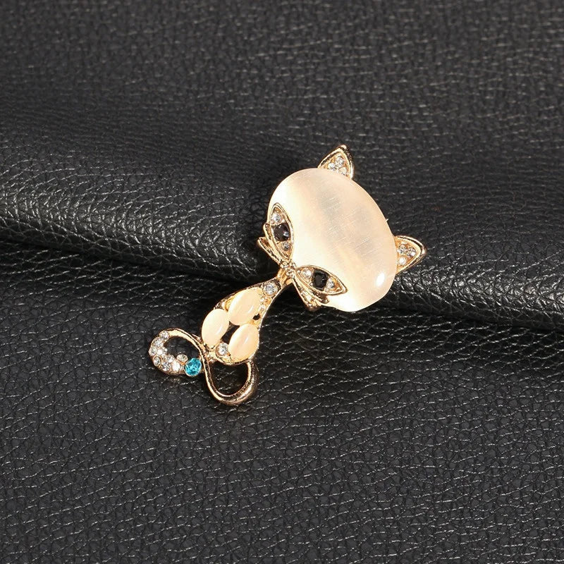 Vintage Crystal Cat Brooch – Rhinestone Opal Animal Pin Crystal Brooch Pin Nixie