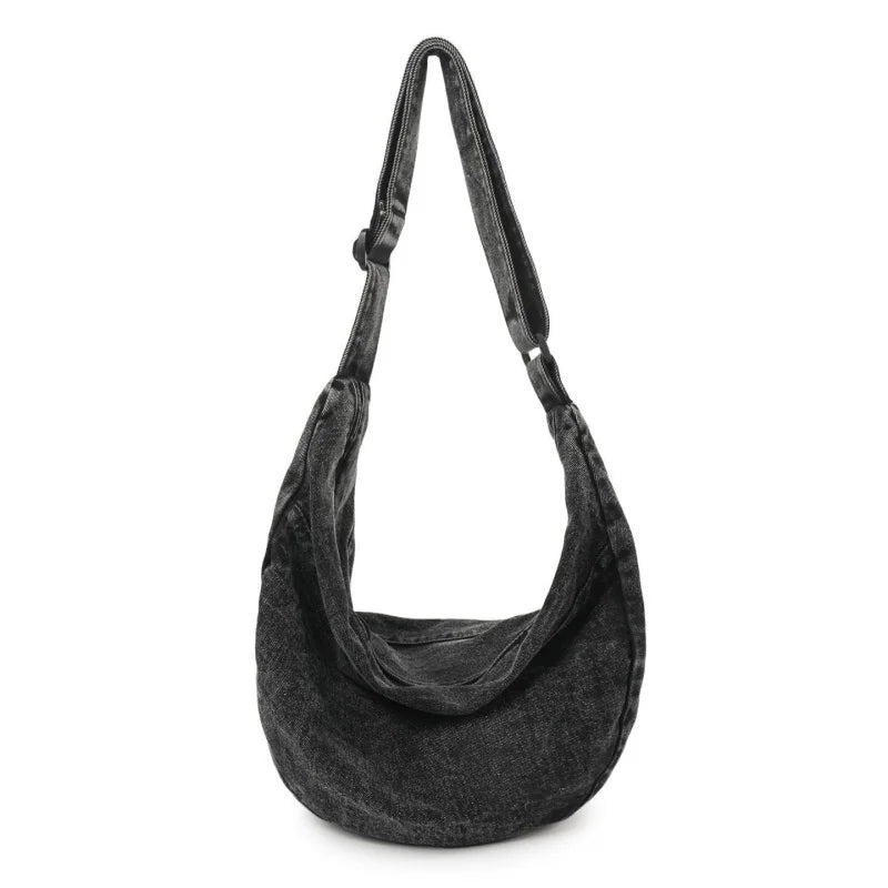 Washed Denim Crossbody Bag – Large Capacity Shoulder Bag Denim Crossbody Bag Nixie