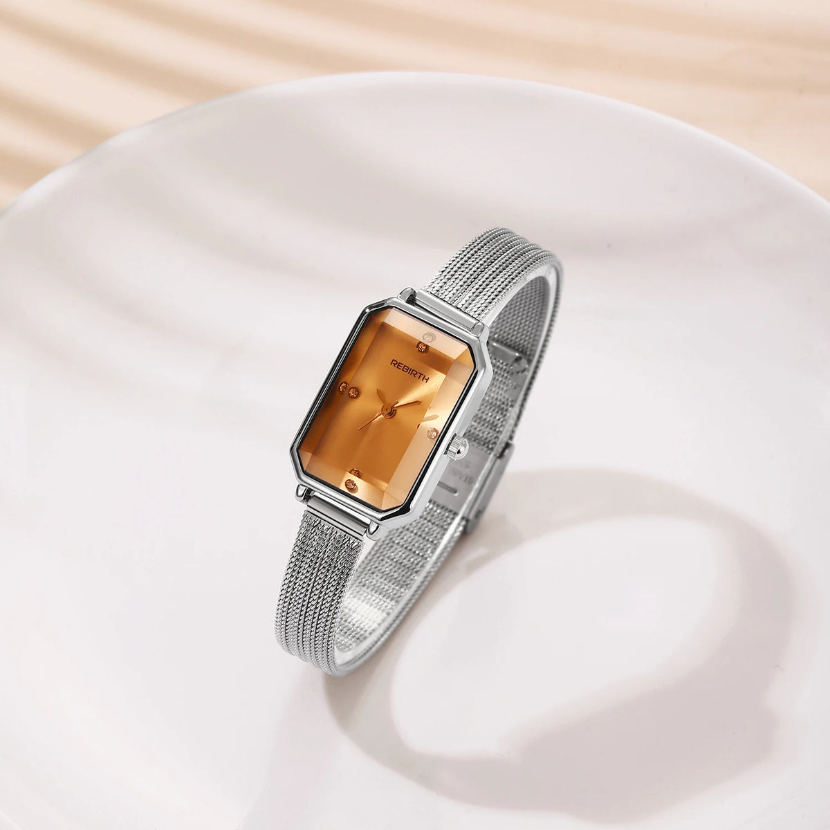 Women's Retro French Mesh Watch – Rhinestone Rectangle Dial