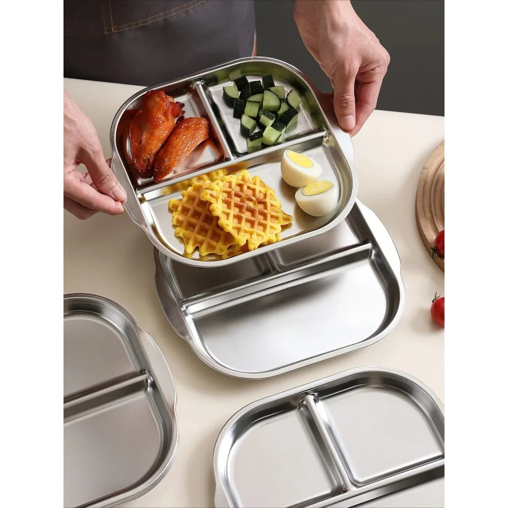 304 Stainless Steel 3-Compartment Divided Plate for Kids Divided Dinner Plate Nixie