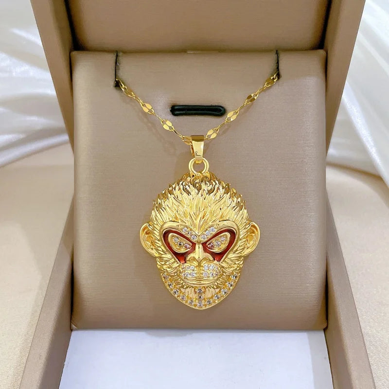 Monkey King Pendant Necklace – Gold Plated Stainless Steel