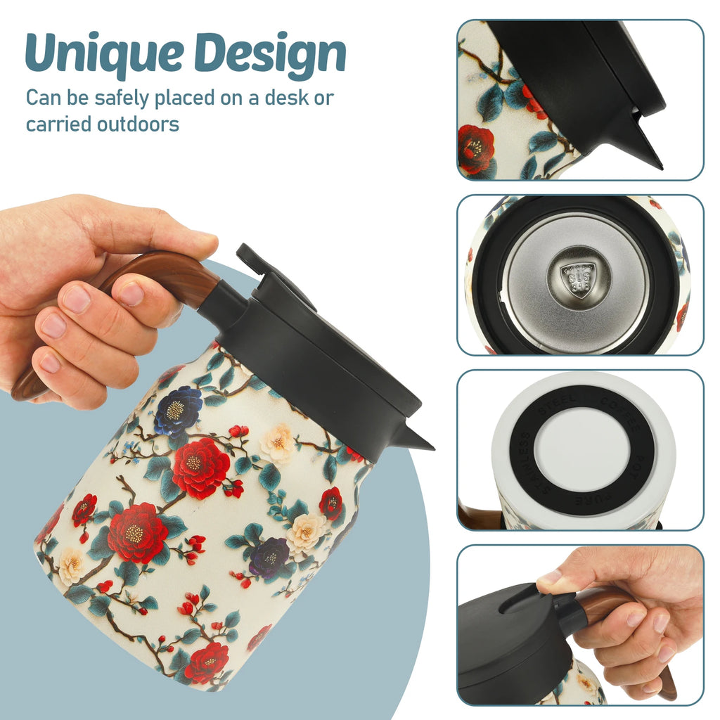 Vintage Floral Insulated Teapot with Infuser – 1L Stainless Steel Insulated Teapot Nixie