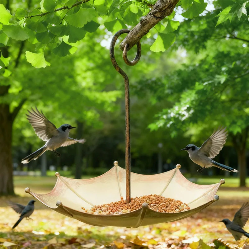 Retro Copper Umbrella Bird Feeder Outdoor Garden Pendant Décor Decorative Bird Feeder Nixie