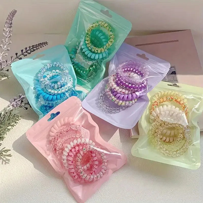 6-Pack Spiral Elastic Hair Ties – Colorful Telephone Wire Bands Elastic Hair Ties Nixie
