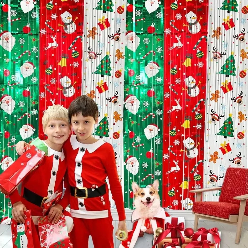 Christmas Foil Fringe Curtains | Tinsel Photo Booth Backdrop 2pc Holiday Party Decor Nixie