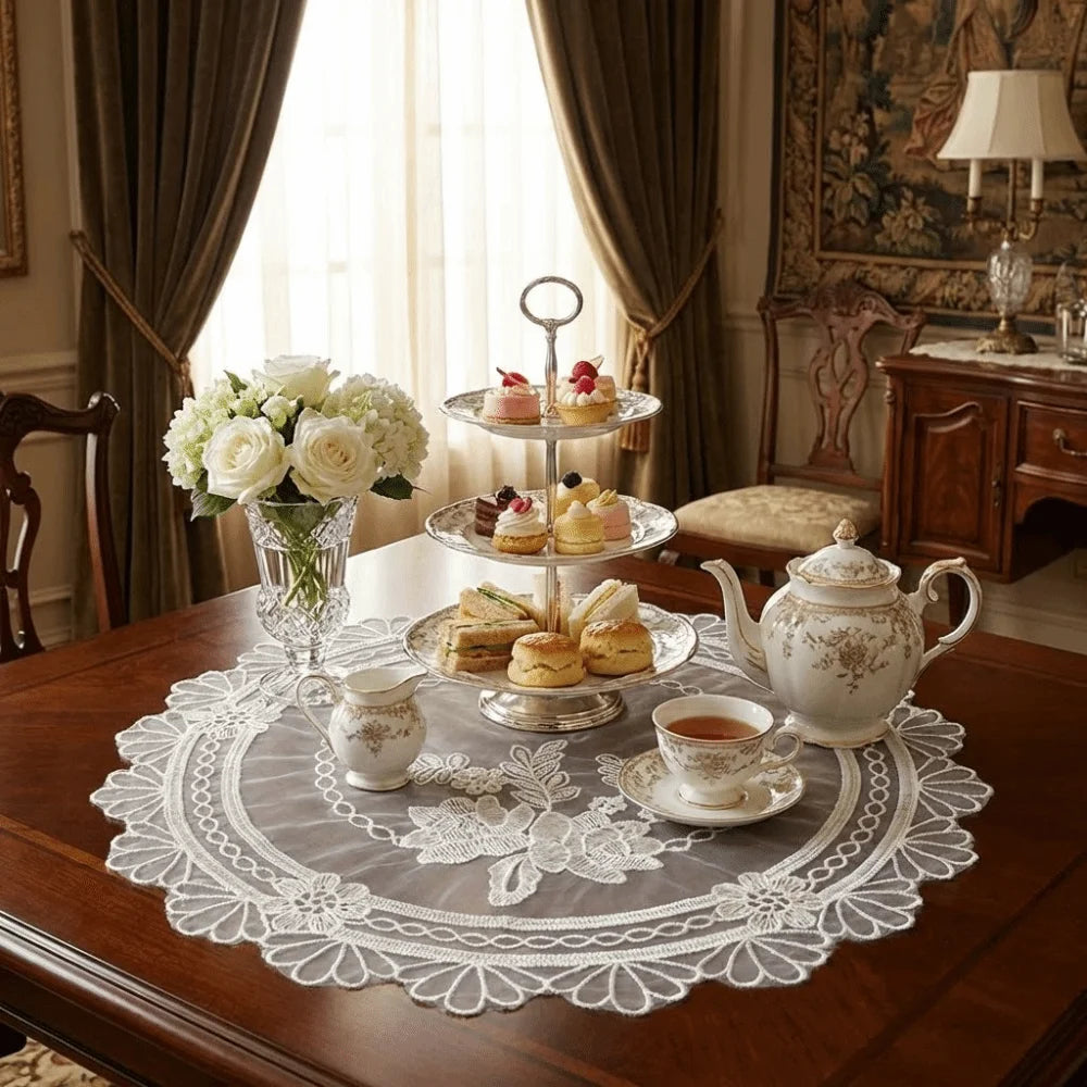 European Lace Embroidery Placemat Round Tray Mat Table Cloth Lace Table Placemat Nixie