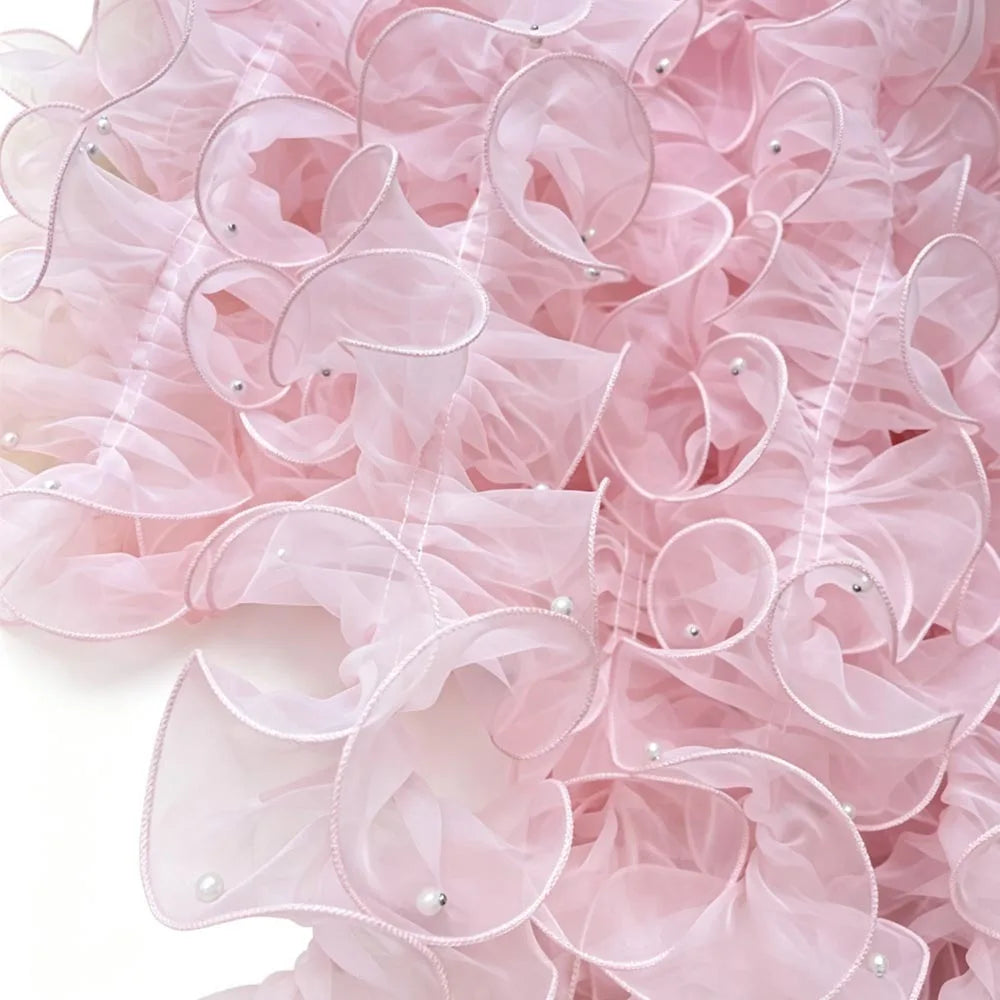 11cm Organza Beaded Ribbon Pleated Pearl Lace Trim 1 Yard Lace Ribbon Trim Nixie Light Powder