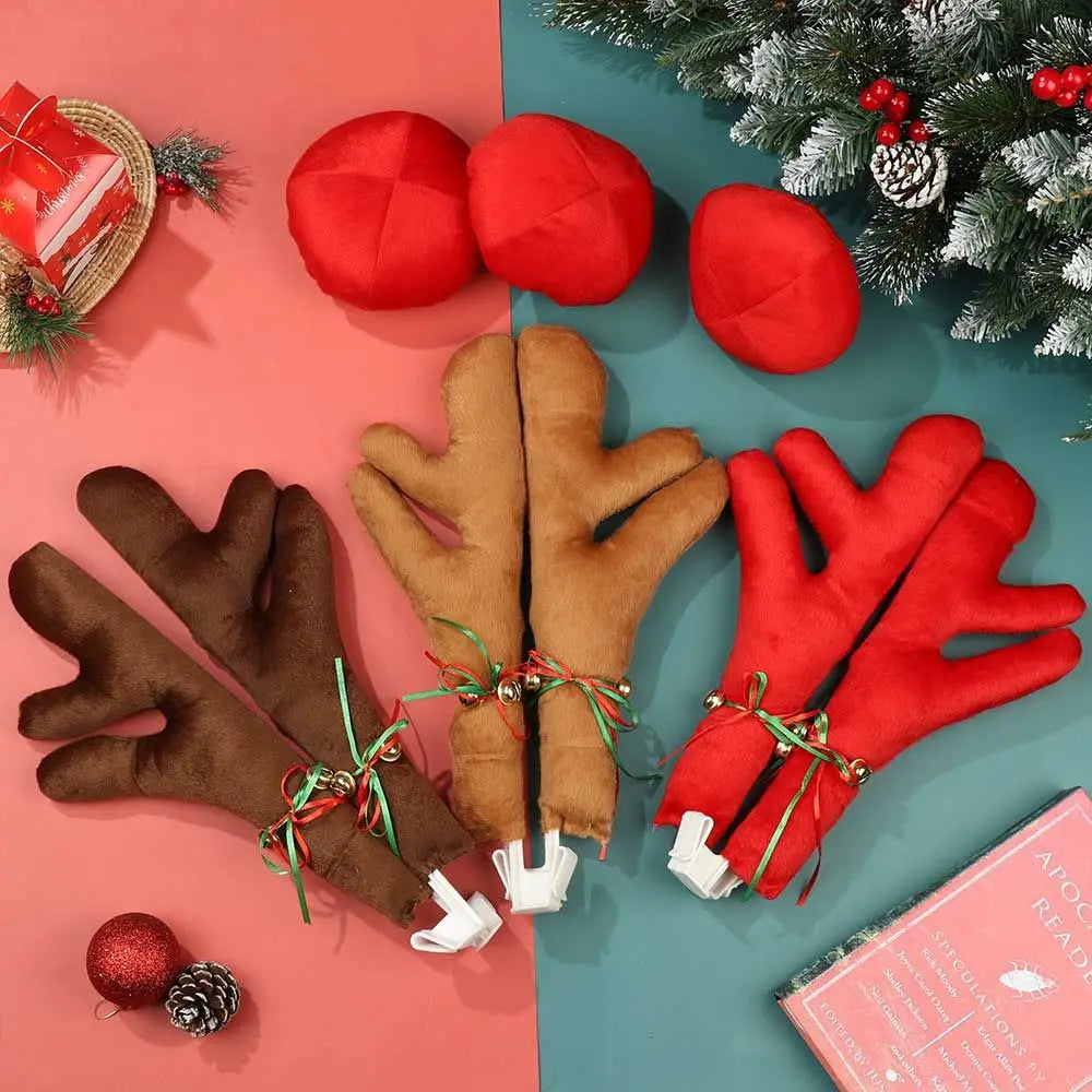 Christmas Car Reindeer Antlers & Red Nose Decoration Set Car Holiday Decoration Nixie