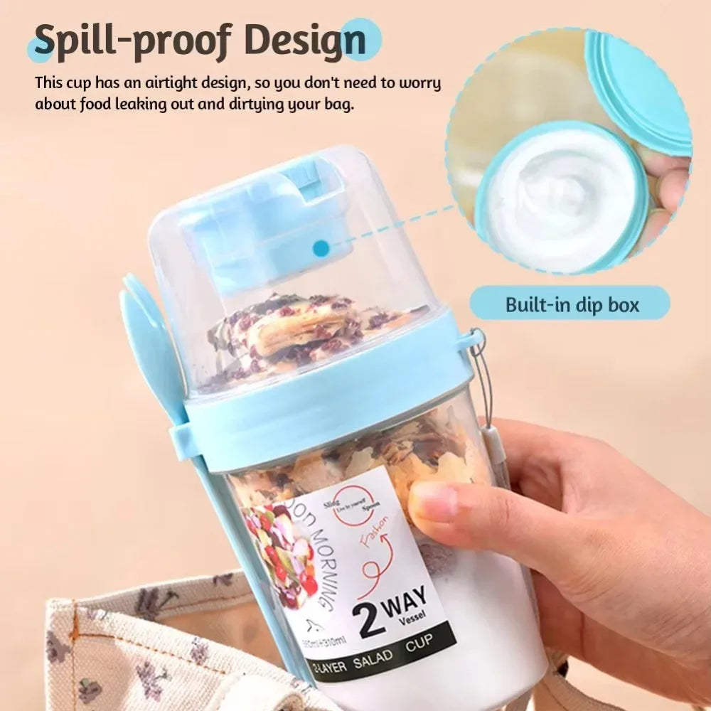 Double Layer Salad Cup Leakproof Portable Breakfast Container