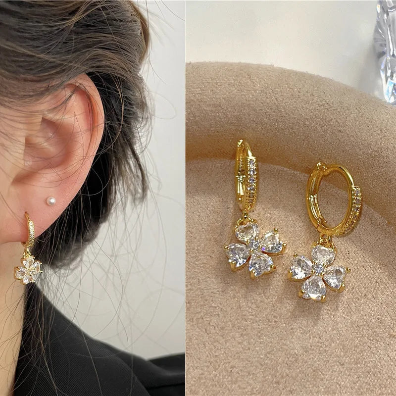 Sparkling Zircon Drop Hoop Earrings – 14K Gold Plated Women Drop Hoop Earrings Nixie