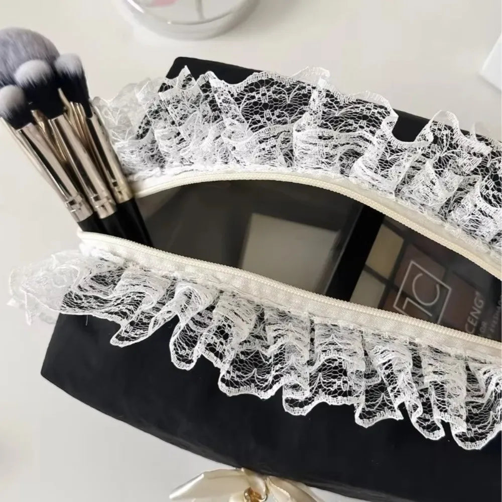 Lace Trim Makeup Bag Large Capacity Butterfly Knot Cosmetic Case Makeup Bag Nixie