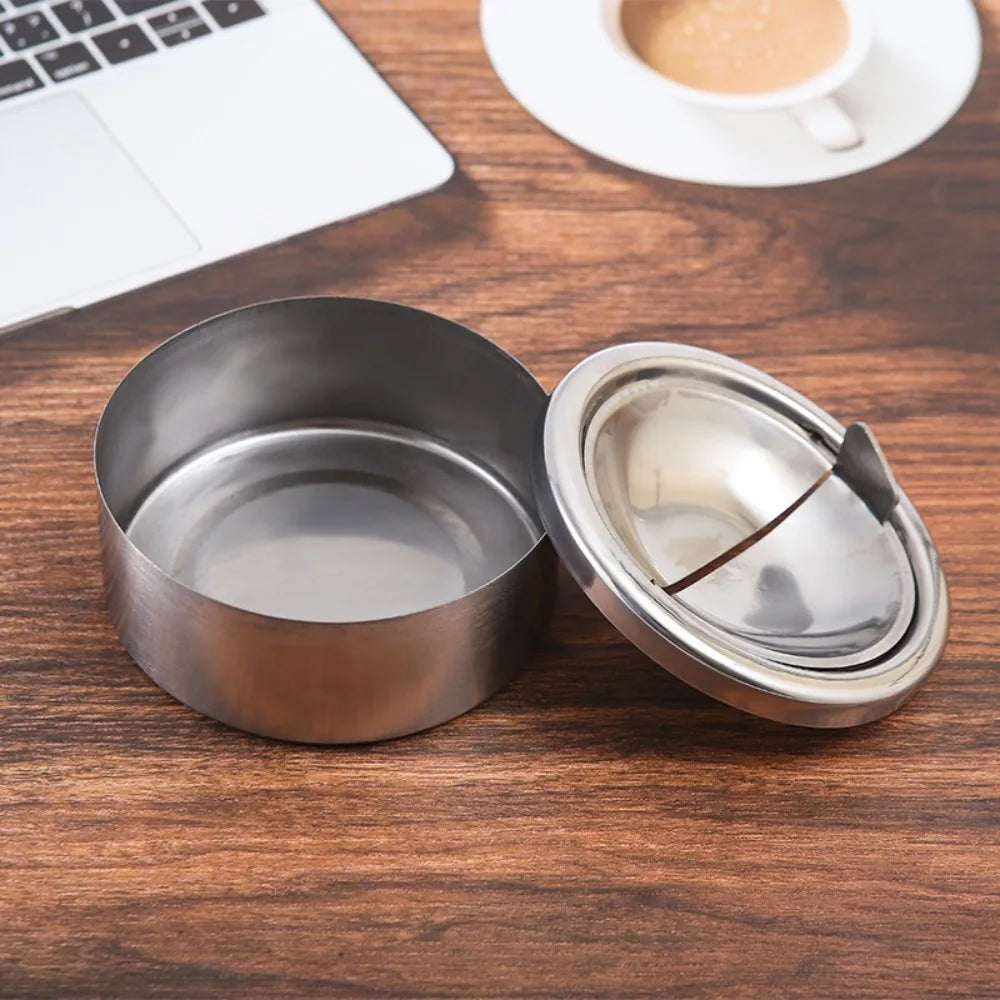 Windproof Ashtray with Lid – Stainless Steel Portable Home Ashtray