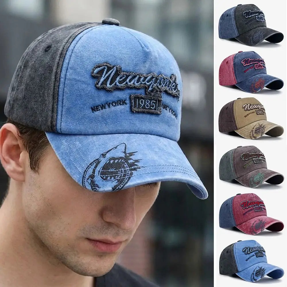 Two-Tone New York 1985 Distressed Washed Cotton Baseball Cap Baseball Cap Nixie