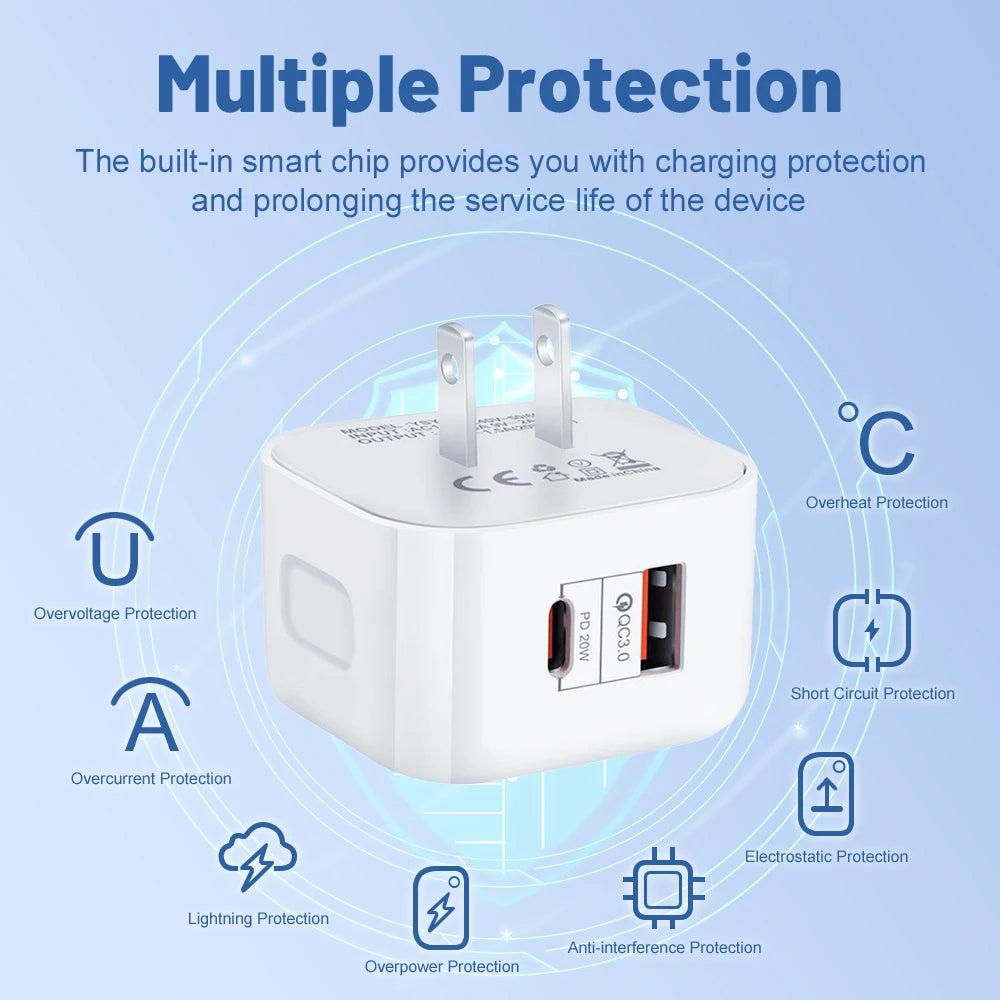 20W Dual Port USB-C PD Wall Charger EU/US/UK – Fast Charging