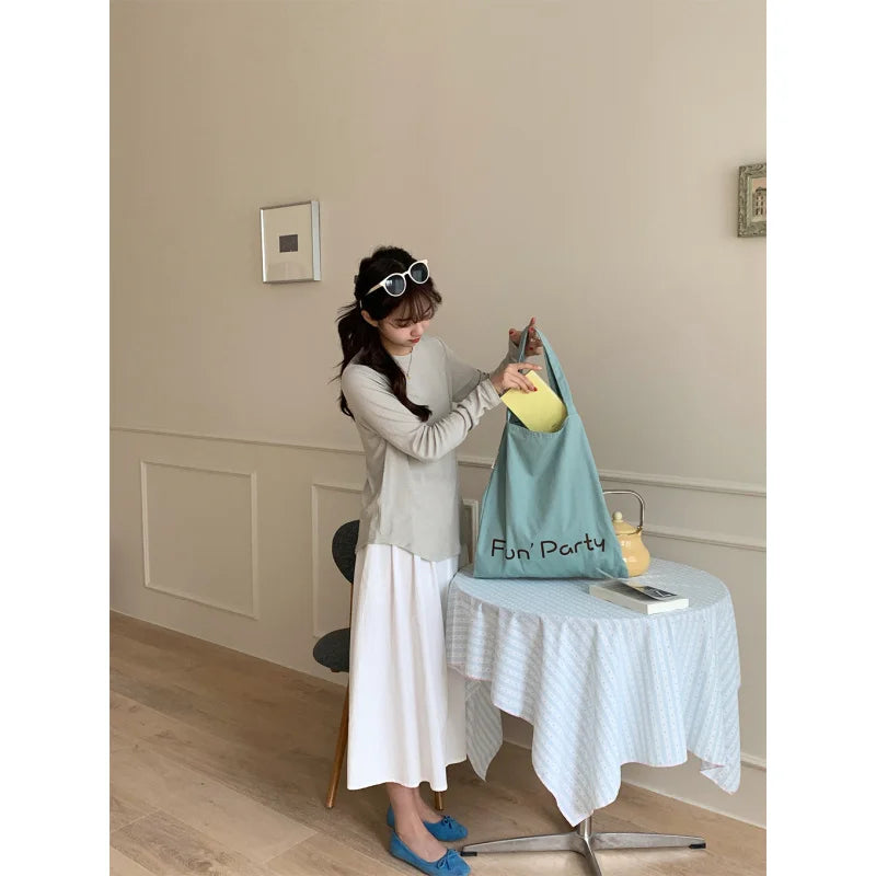 Korean Letter Print Canvas Tote Bag – Large Capacity Cream Canvas Tote Bag Nixie