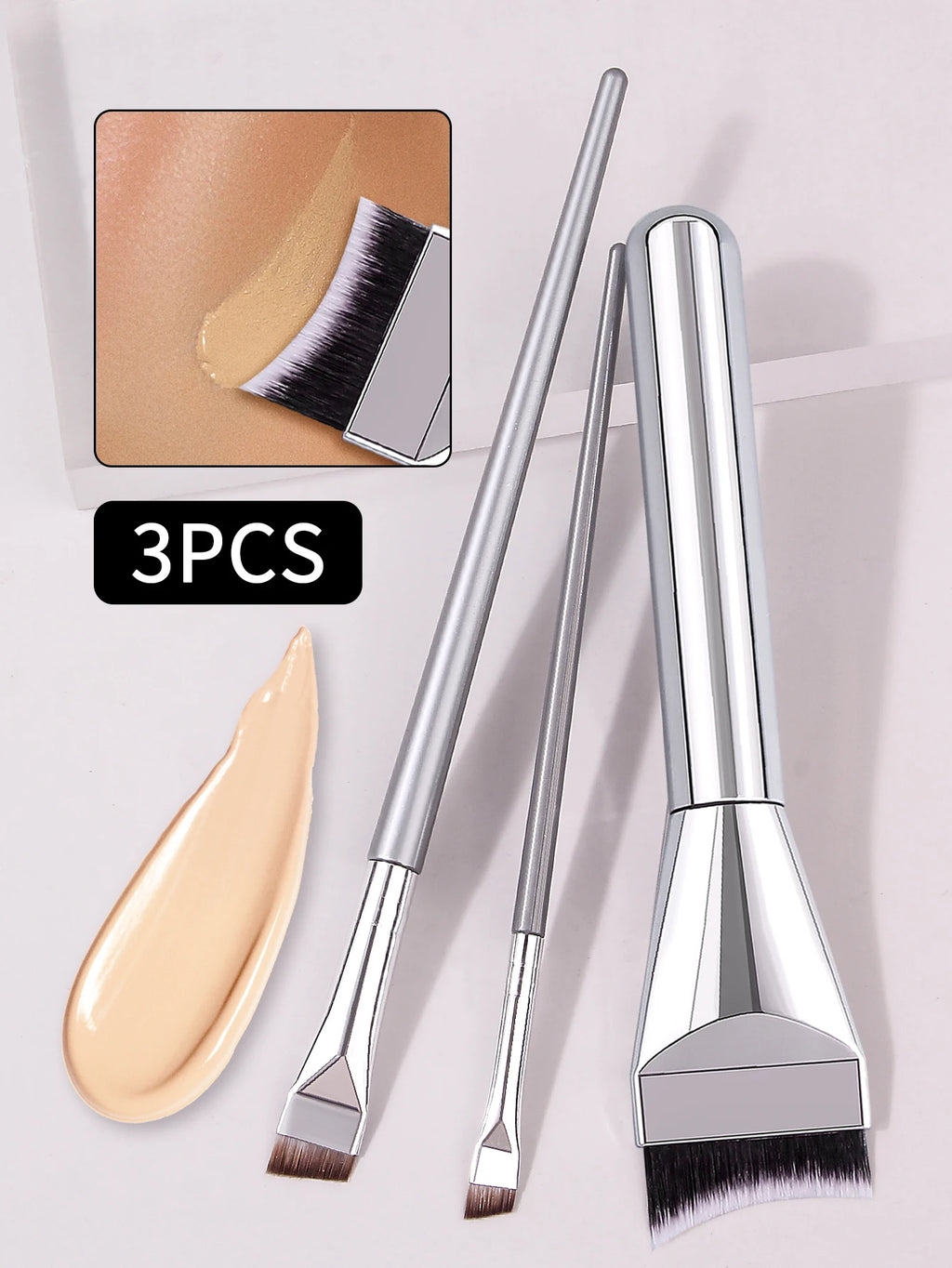 3-Piece Makeup Brush Set – Foundation, Mask & Eyeliner Brushes Makeup Brush Set Nixie