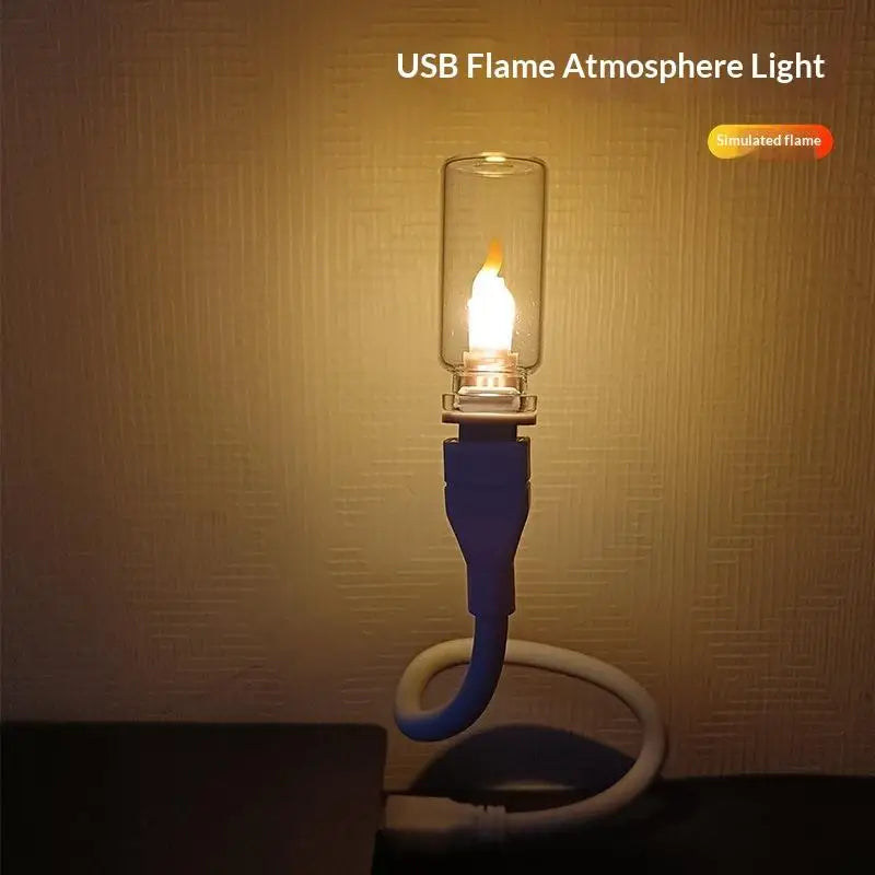 USB LED Flickering Flame Glass Candle Night Light | Home Decor LED Flame Night Light Nixie