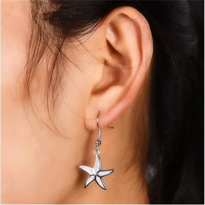 Blue Opal Starfish Drop Earrings | Silver Plated Fashion Jewelry Drop Earrings Nixie