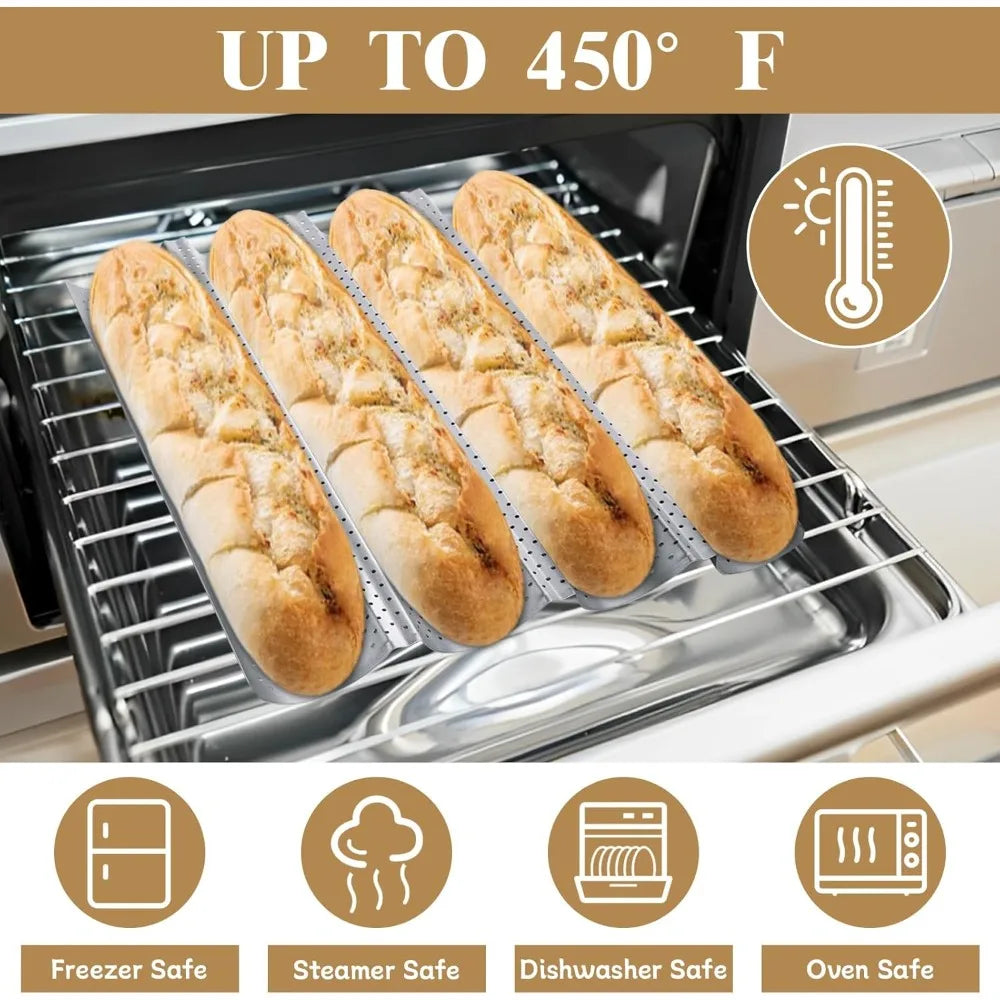 4-Loaf Nonstick Perforated Baguette Baking Pan | French Bread Tray Baguette Baking Pan Nixie