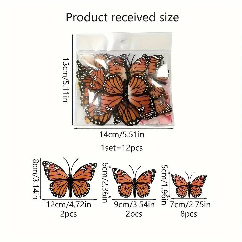 12pcs 3D Monarch Butterfly Wall Decals – PVC Home & Party Decor Wall Decals Nixie