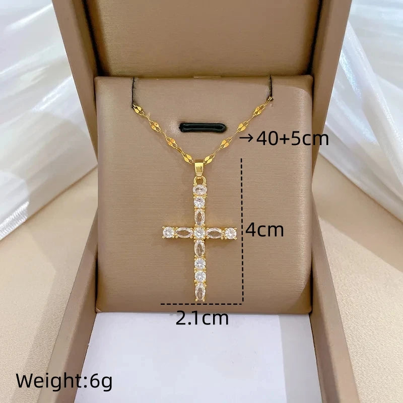 Luxury Cross Pendant Necklace – Gold Stainless Steel Choker Pendant Necklace Nixie XL2606-649