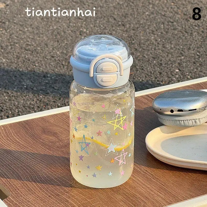 600ml Cute Bowknot Star Tumbler with Straw Lid | Portable Cup Plastic Tumbler Nixie 8