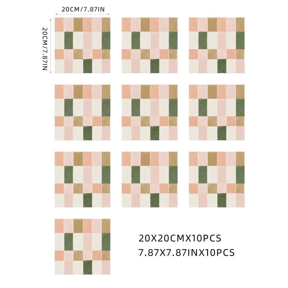 10Pcs Retro Pink & Green Vinyl Peel & Stick Tile Stickers Peel & Stick Tile Nixie 20-20cm