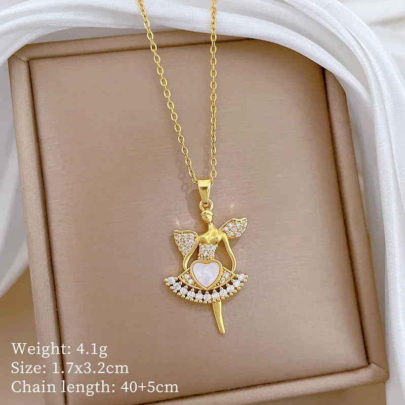 Flower Fairy Pendant Necklace | Gold Stainless Steel Women Pendant Necklace Nixie XL2606-677