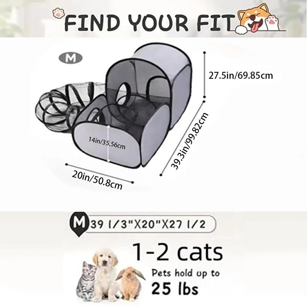 Foldable Cat Tent with Tunnel – Large Pet Playpen for Cats & Dogs Cat Playpen Tent Nixie