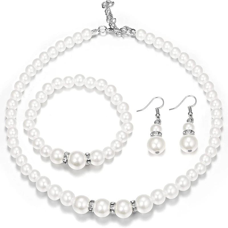 Faux Pearl Choker Necklace Earrings Bracelet Set | Nixie Pearl Jewelry Set Nixie SILVER