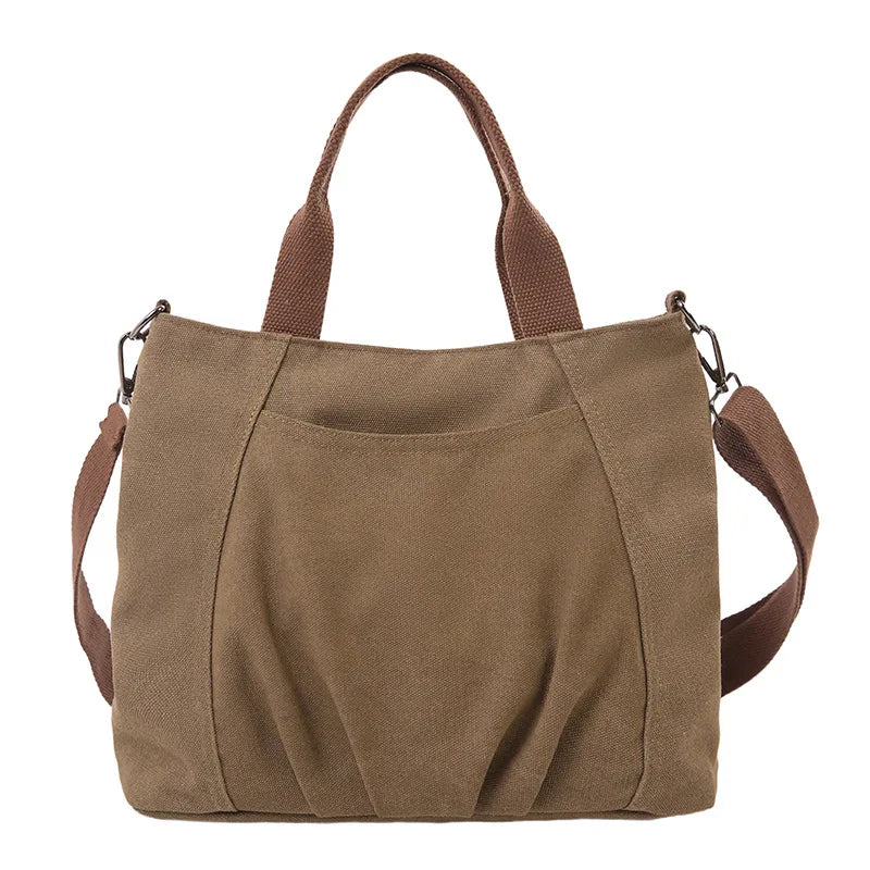 Women's Pleated Canvas Tote Bag – Vintage Artistic Handbag Canvas Tote Bag Nixie Brown