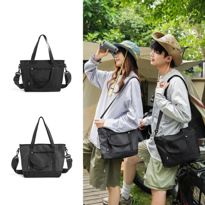 Men's Nylon Crossbody Bag Large Capacity Plaid School Tote Crossbody Tote Bag Nixie