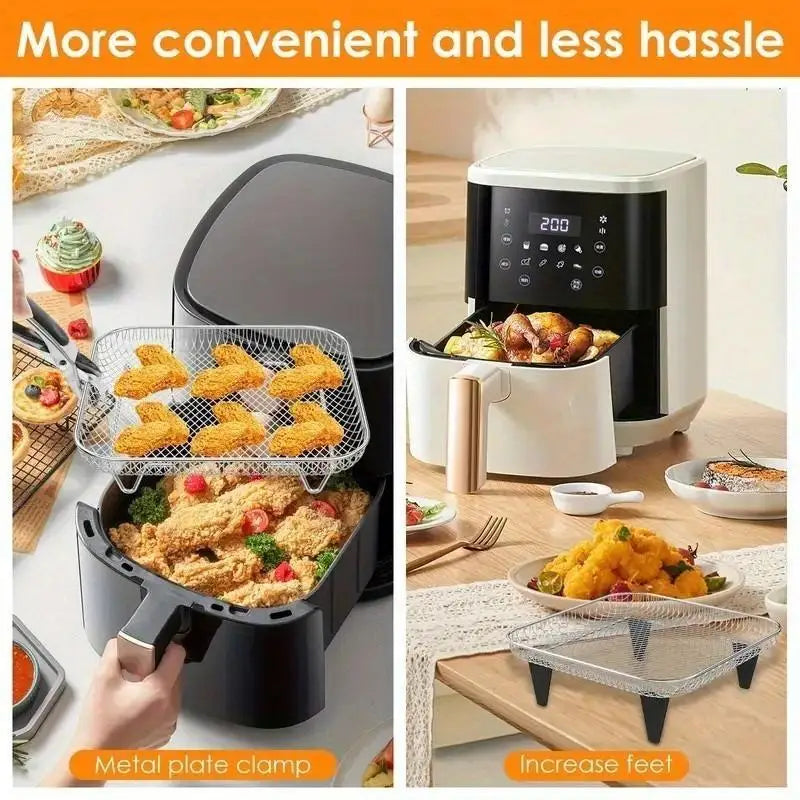 6-Pc Stainless Steel Air Fryer Rack Set + 4 Foot Pads | Nixie Air Fryer Rack Set Nixie