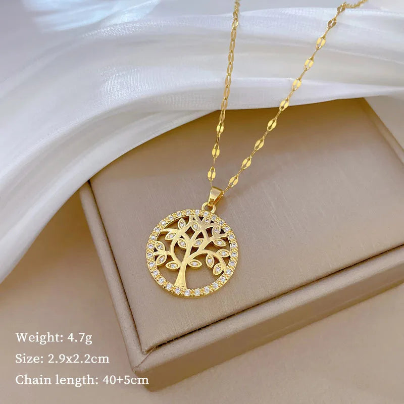Tree of Life Pendant Choker Necklace | Gold Stainless Steel Pendant Necklace Nixie XL2606-736