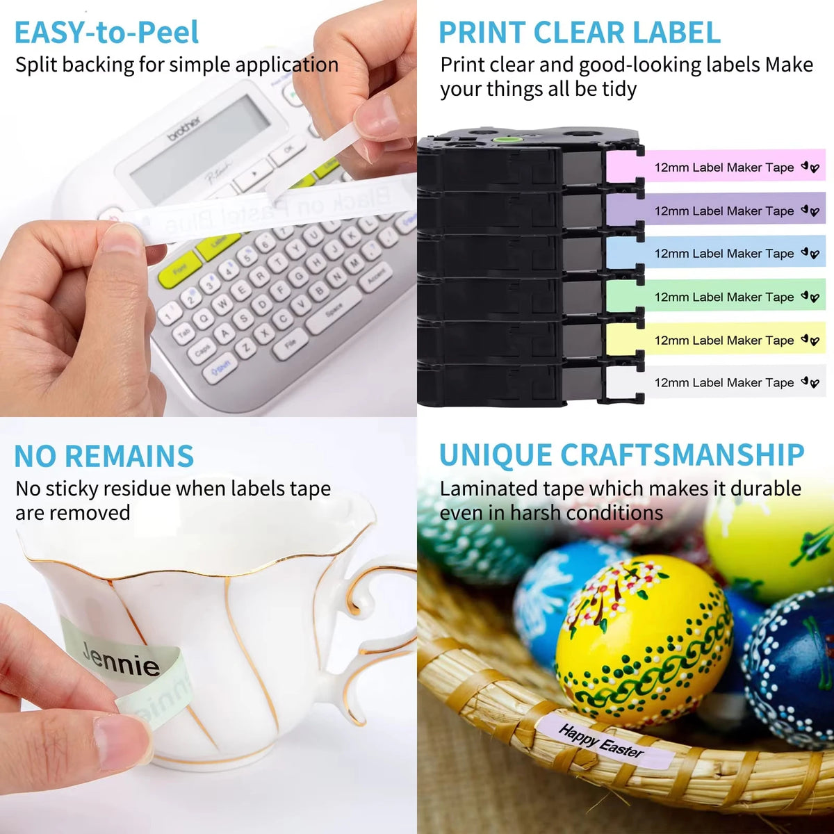 Labelife 12mm Mixed Pale Matte Label Tapes for Brother P-Touch 5-Pack Label Maker Tape Nixie