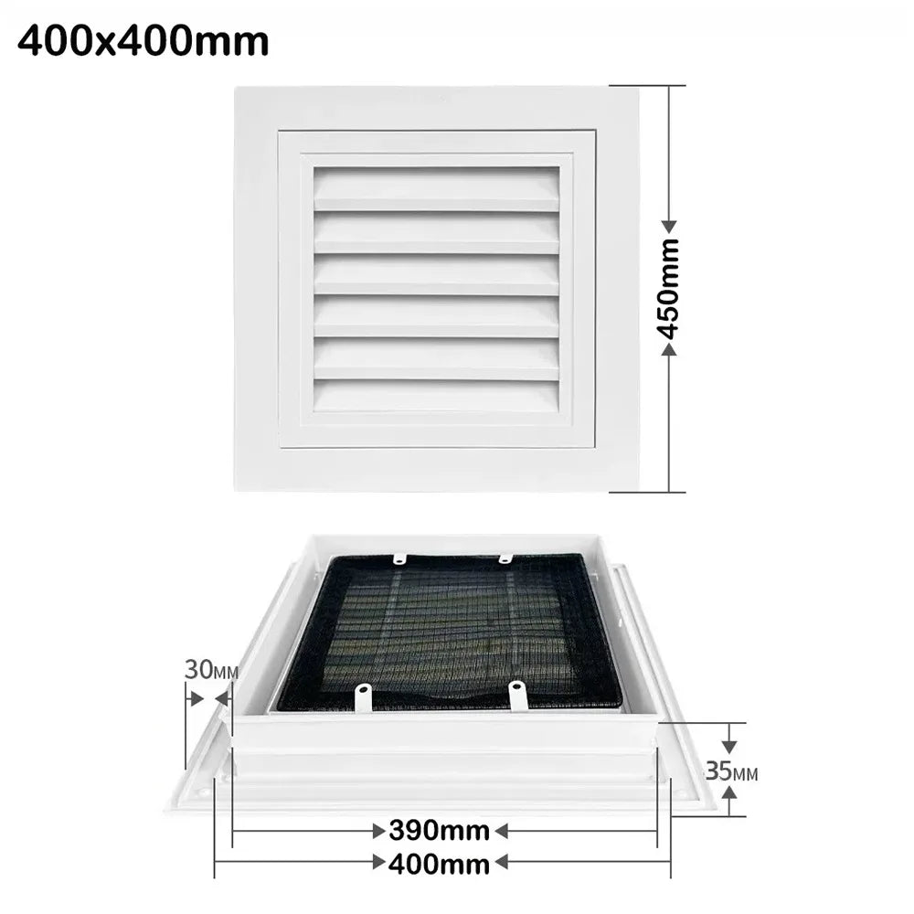 Aluminum Square Air Vent Grille White Gable Vent with Mesh Screen Air Vent Grille Nixie 400x400mm