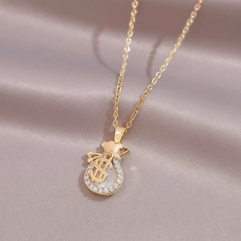Copper Money Pouch Pendant Necklace | Women's Collarbone Chain Pendant Necklace Nixie