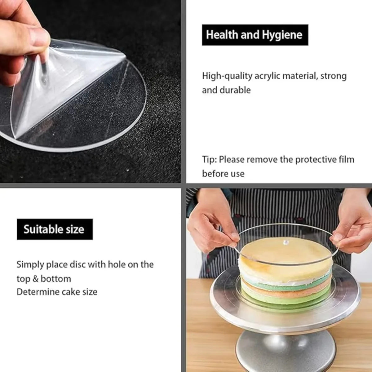 Clear Acrylic Cake Disc Set 4/6/8/10 Inch – 3 Round Plates Cake Decorating Disc Nixie