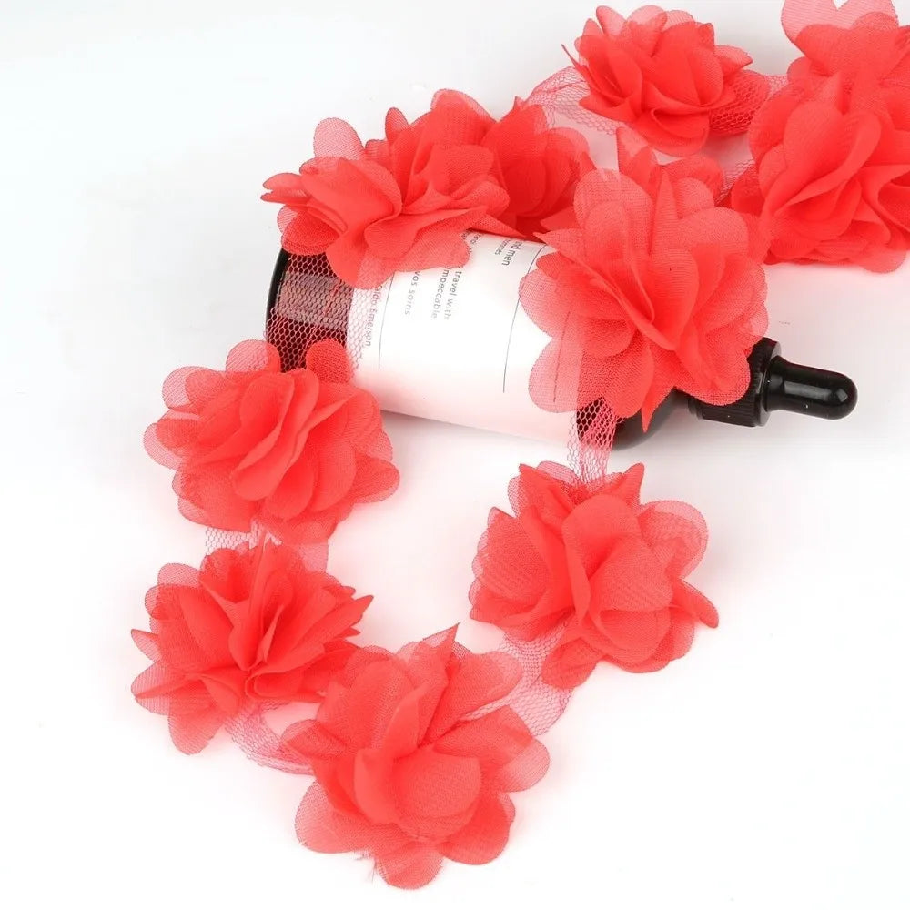 3D Chiffon Flower Lace Trim 5cm Wide 2 Yards – DIY Ribbon Lace Flower Trim Nixie