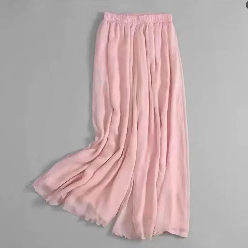 Women's Chiffon Wide Leg Dance Pants – Elastic Waist Yoga Trousers Wide Leg Dance Pants Nixie Pink XL