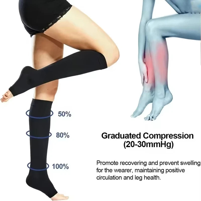 Graduated Compression Knee-High Stockings Open Toe S–XL Compression Stockings Nixie