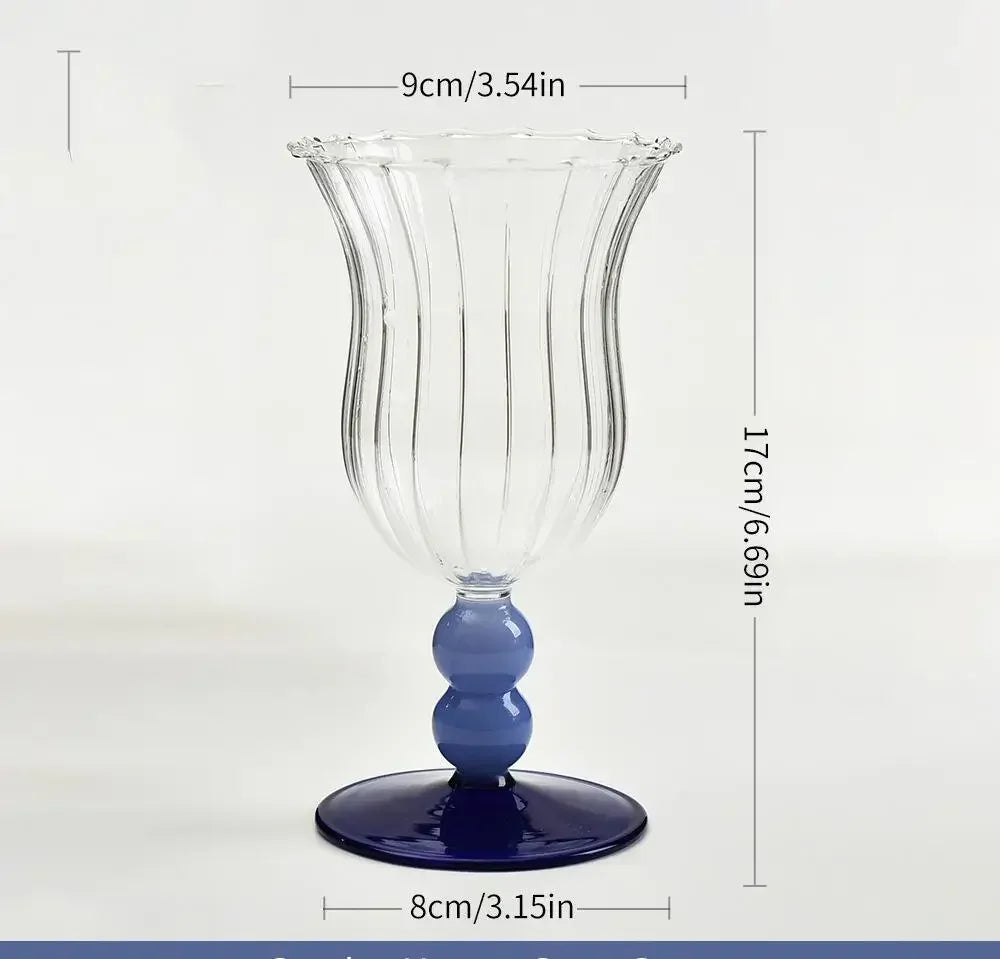 Striped Borosilicate Wine & Cocktail Glass – French Retro Style Wine Cocktail Glass Nixie Blue 301-400ml