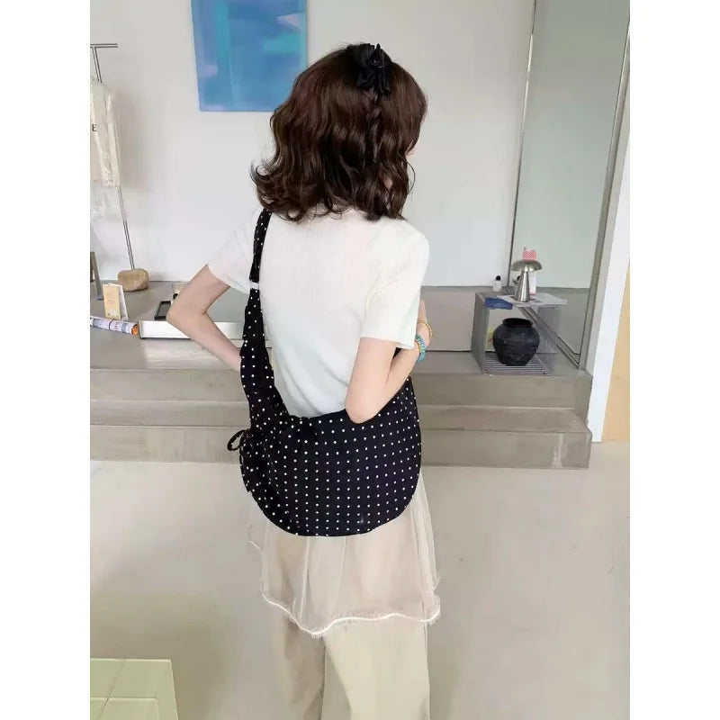 Korean Polka Dot Pleated Crossbody Tote Bag | Large Capacity Crossbody Shoulder Bag Nixie