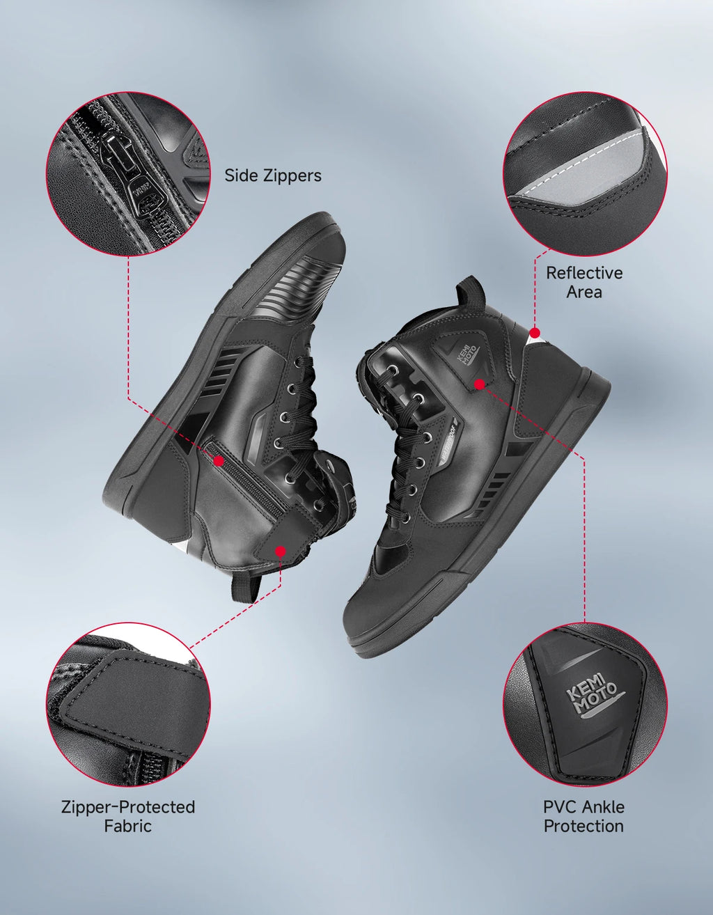 KEMITOUR Men's Waterproof Motorcycle Shoes | Ankle Protection Motorcycle Riding Shoes Nixie