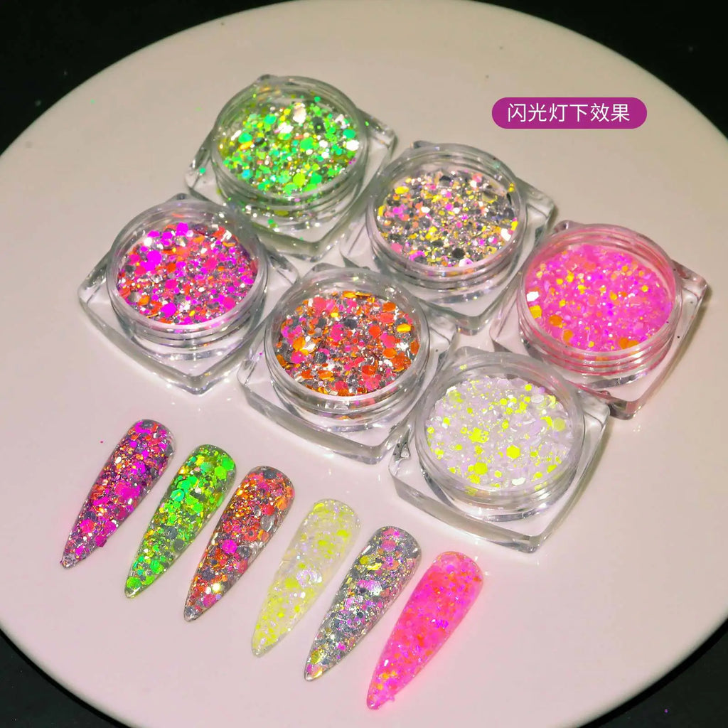 6-Color Holographic Diamond Nail Glitter Powder – Iridescent Set Nail Glitter Powder Nixie